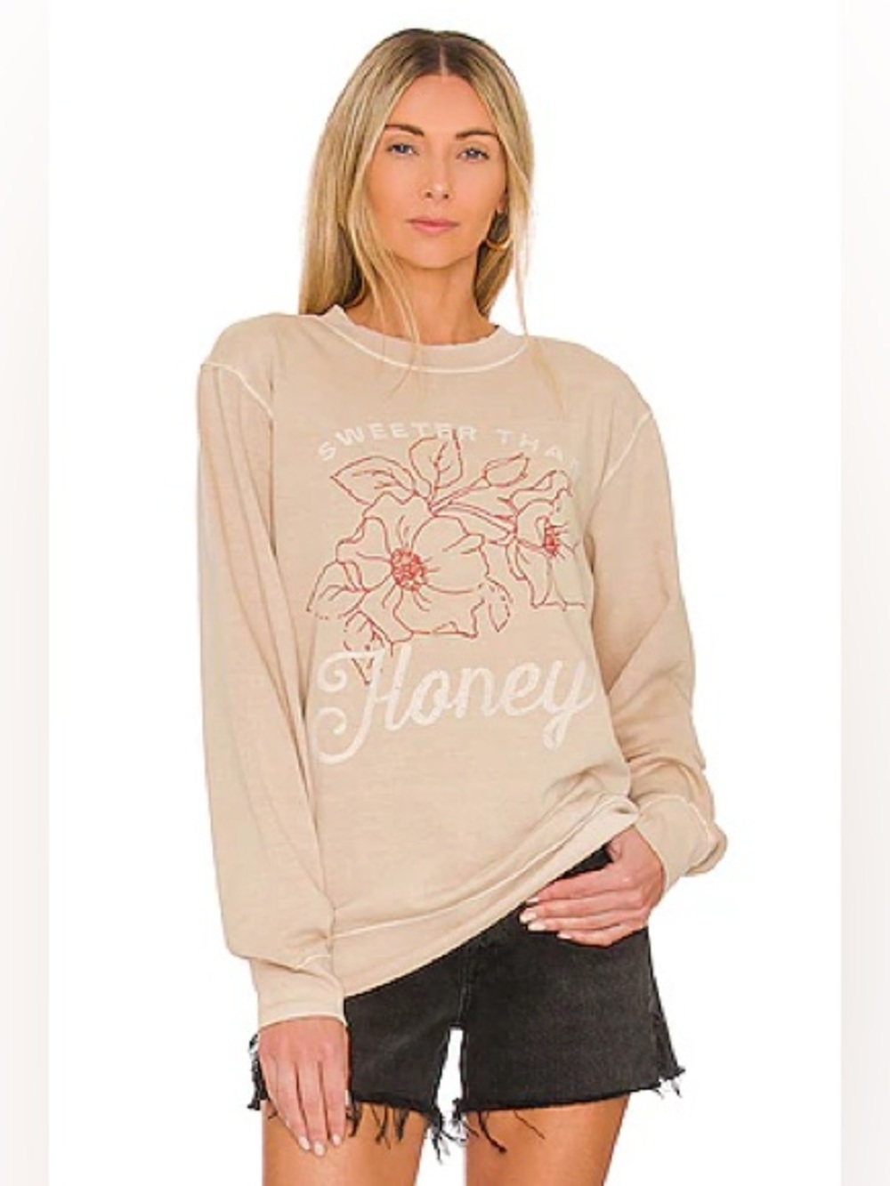 Girl Dangerous Sweeter Than Honey Pullover Sweatshirt Tan Size Medium